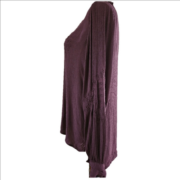 Simply Vera Wang Burgundy Rayon Long Sleeve Embroidered textured Blouse-Size XS - Picture 3 of 6